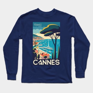 A Vintage Travel Art of Cannes - France Long Sleeve T-Shirt